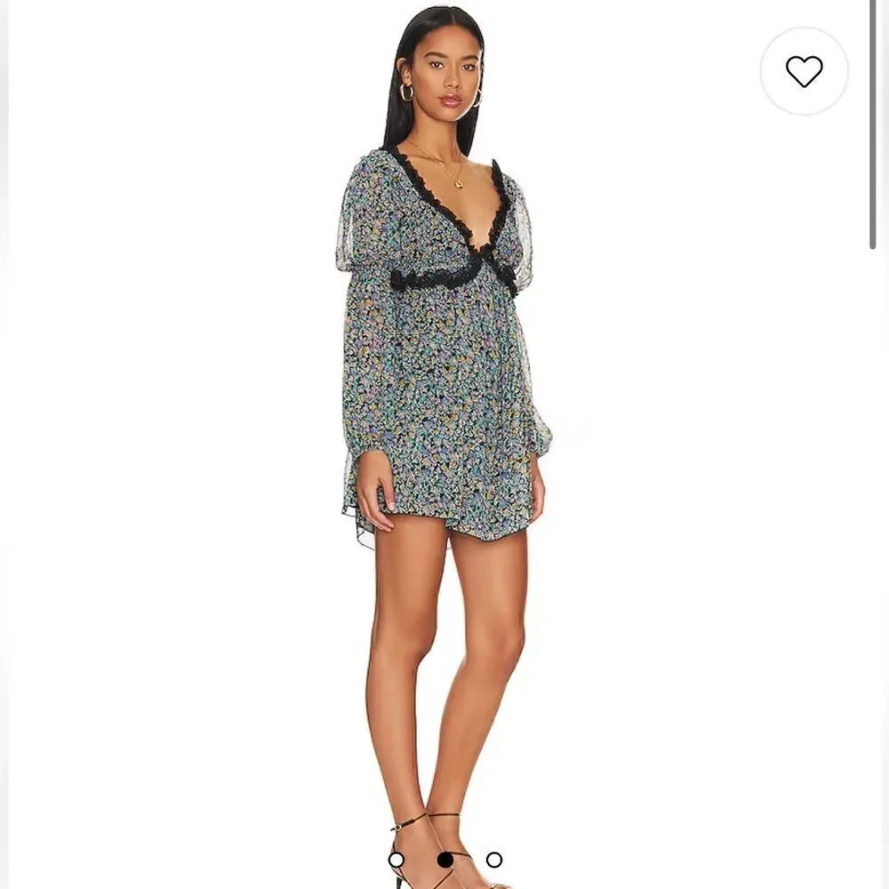 New Free People Pennie Floral Print Ruffle Long Sleeve/ size M